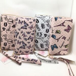 Blush Kiss Glitter Paris Eiffel Tower Butterfly Print Wristlet Wallet